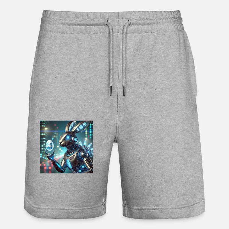 A futuristic Easter bunny - Stanley/Stella Trainer Unisex Organic Jogging Shorts - heather grey