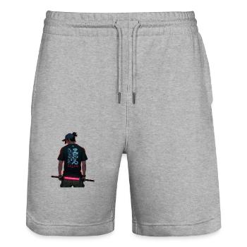 Samurai Anime Art ,,Sin the Red Bade" - Stanley/Stella Unisex Bio Joggingshorts Trainer  - Grau meliert - Vorne - Nik (191cm) & Marisol (170cm)