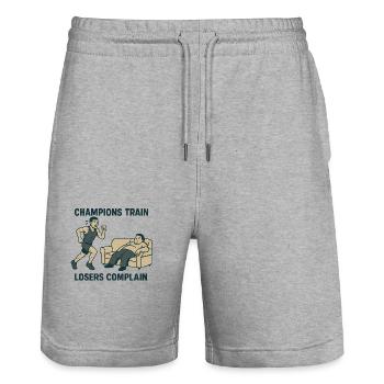 Champions trainieren, Verlierer beschweren sich - Stanley/Stella Unisex Bio Joggingshorts Trainer  - Grau meliert - Vorne - Nik (191cm) & Marisol (170cm)