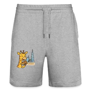 Girafe de Dubaï avec pizza - Short de jogging bio TRAINER Stanley/Stella unisexe - gris chiné - Devant - Nik (191cm) & Marisol (170cm)