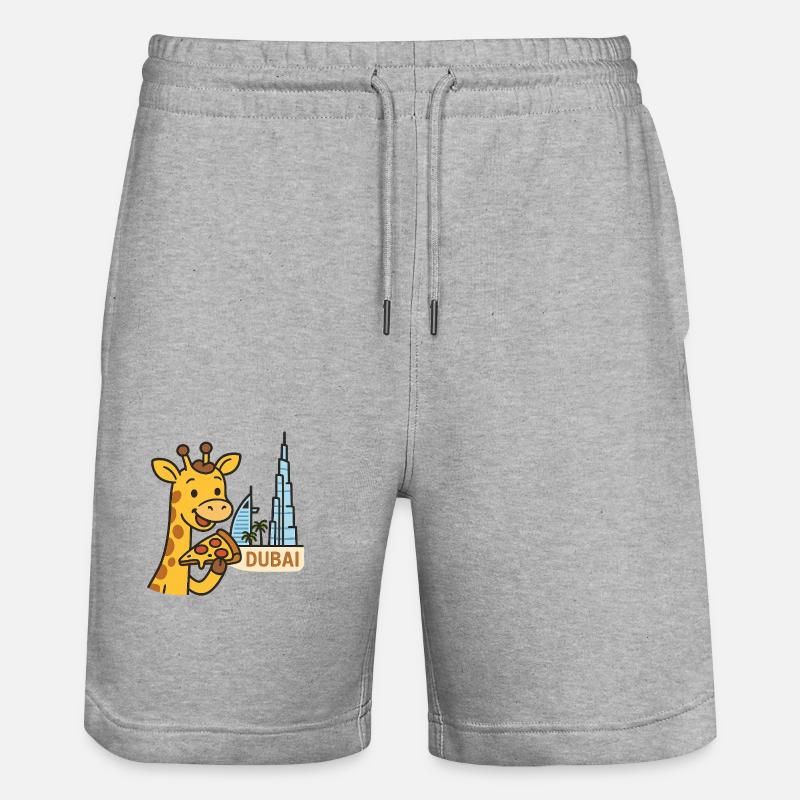 Dubai Giraffe mit Pizza - Stanley/Stella Unisex Bio Joggingshorts Trainer  - Grau meliert