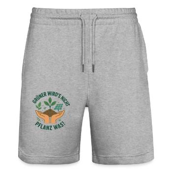 Gruener wird s nicht pflanz was - Stanley/Stella Unisex Bio Joggingshorts Trainer  - Grau meliert - Vorne - Nik (191cm) & Marisol (170cm)