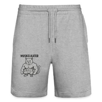 Muskelkater – Die stärkste Katze der Welt - Stanley/Stella Unisex Bio Joggingshorts Trainer  - Grau meliert - Vorne - Nik (191cm) & Marisol (170cm)