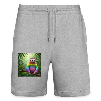 Sloth Wanderer PRIDE - Stanley/Stella Trainer Unisex Organic Jogging Shorts - heather grey - Front - Nik (191cm) & Marisol (170cm)