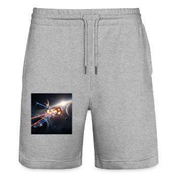 Futuristische Raumfahrt-Illusion - Stanley/Stella Unisex Bio Joggingshorts Trainer  - Grau meliert - Vorne - Nik (191cm) & Marisol (170cm)