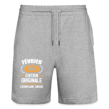 Cadeau 34e Anniversaire Nées En Février 1990 - Short de jogging bio TRAINER Stanley/Stella unisexe - gris chiné - Devant - Nik (191cm) & Marisol (170cm)