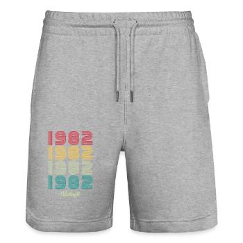 42 ans Vintage 1982 Edition Limitée 42ème - Short de jogging bio TRAINER Stanley/Stella unisexe - gris chiné - Devant - Nik (191cm) & Marisol (170cm)