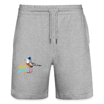 Illustration einer lustigen Watt Meer Möwe - Stanley/Stella Unisex Bio Joggingshorts Trainer  - Grau meliert - Vorne - Nik (191cm) & Marisol (170cm)