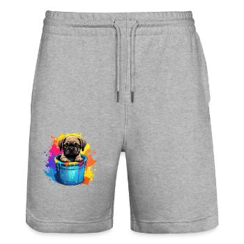 Mops Niedlicher Hund Farbeimer - Stanley/Stella Unisex Bio Joggingshorts Trainer  - Grau meliert - Vorne - Nik (191cm) & Marisol (170cm)