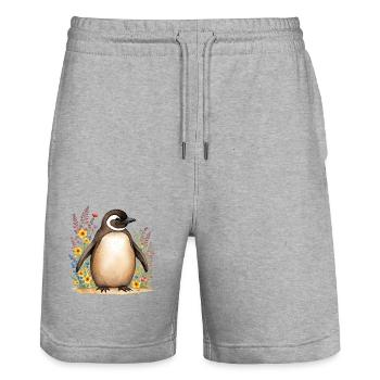Cute penguin - Stanley/Stella Trainer Unisex Organic Jogging Shorts - heather grey - Front - Nik (191cm) & Marisol (170cm)