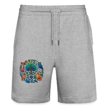 T-Shirt mit Waldtieren & Baum – für Naturfreunde - Stanley/Stella Unisex Bio Joggingshorts Trainer  - Grau meliert - Vorne - Nik (191cm) & Marisol (170cm)