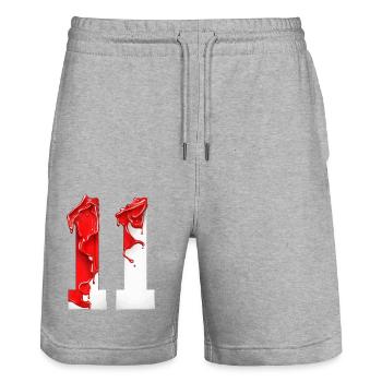 NO. 11 NUMBER 11 RED WHITE 11TH BIRTHDAY - Stanley/Stella Trainer Unisex Organic Jogging Shorts - heather grey - Front - Nik (191cm) & Marisol (170cm)