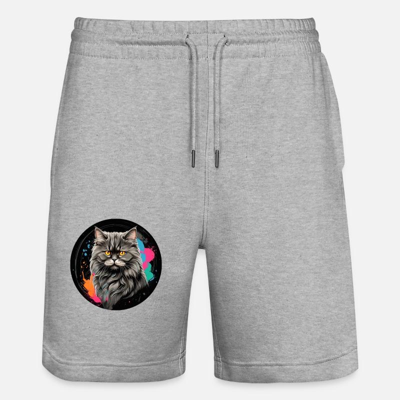 Süßes Perserkatzenportrait mit Farbklecksen - Stanley/Stella Unisex Bio Joggingshorts Trainer  - Grau meliert