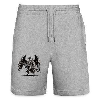 Aigle martial - Aigle - Le guerrier parmi les aigles - Short de jogging bio TRAINER Stanley/Stella unisexe - gris chiné - Devant - Nik (191cm) & Marisol (170cm)