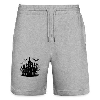 Unheimliches Spukhaus Halloween Tattoo Style - Stanley/Stella Unisex Bio Joggingshorts Trainer  - Grau meliert - Vorne - Nik (191cm) & Marisol (170cm)
