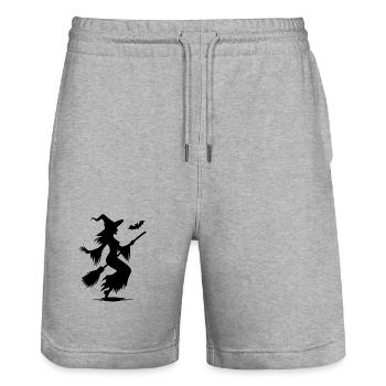 Gruselige Halloween Hexen mit Besen und Fledermaus - Stanley/Stella Unisex Bio Joggingshorts Trainer  - Grau meliert - Vorne - Nik (191cm) & Marisol (170cm)