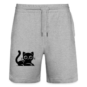 Funny cats with big eyes Drawing - Stanley/Stella Trainer Unisex Organic Jogging Shorts - heather grey - Front - Nik (191cm) & Marisol (170cm)