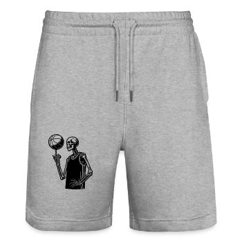 Basketball spielendes Skelett Halloween Style - Stanley/Stella Unisex Bio Joggingshorts Trainer  - Grau meliert - Vorne - Nik (191cm) & Marisol (170cm)