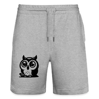 Petit hibou mignon avec de grands yeux - Short de jogging bio TRAINER Stanley/Stella unisexe - gris chiné - Devant - Nik (191cm) & Marisol (170cm)