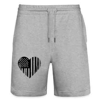 Herz mit USA Flagge Vintage Patriotisches Herz - Stanley/Stella Unisex Bio Joggingshorts Trainer  - Grau meliert - Vorne - Nik (191cm) & Marisol (170cm)