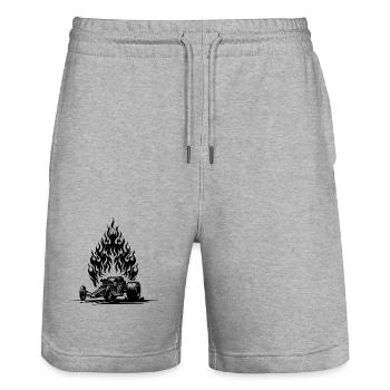 Heißes Dragster Auto mit flammendem Motor - Stanley/Stella Unisex Bio Joggingshorts Trainer  - Grau meliert - Vorne - Nik (191cm) & Marisol (170cm)