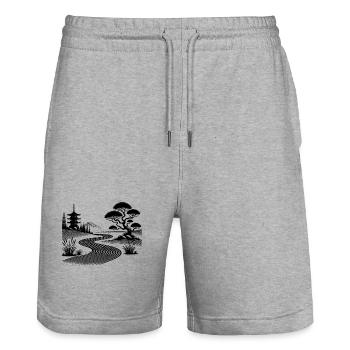 Temple japonais Chemin de l’équilibre méditatif - Short de jogging bio TRAINER Stanley/Stella unisexe - gris chiné - Devant - Nik (191cm) & Marisol (170cm)