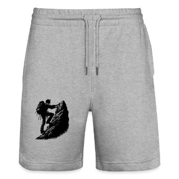 Mann beim Klettern am Berggipfel Felsen - Stanley/Stella Unisex Bio Joggingshorts Trainer  - Grau meliert - Vorne - Nik (191cm) & Marisol (170cm)