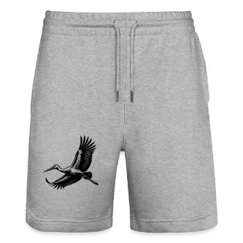 Eleganter Storchen Vogel im Flug - Stanley/Stella Unisex Bio Joggingshorts Trainer  - Grau meliert - Vorne - Nik (191cm) & Marisol (170cm)