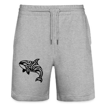 Style de tatouage tribal élégant Orca - Short de jogging bio TRAINER Stanley/Stella unisexe - gris chiné - Devant - Nik (191cm) & Marisol (170cm)