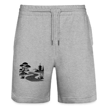 Sandmuster und Pagode Zen-Garten Inspiration - Stanley/Stella Unisex Bio Joggingshorts Trainer  - Grau meliert - Vorne - Nik (191cm) & Marisol (170cm)
