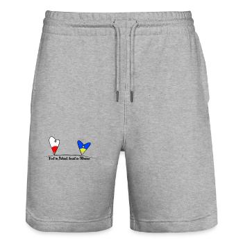 Feet in Poland, heart in Ukraine - Stanley/Stella Trainer Unisex Organic Jogging Shorts - heather grey - Front - Nik (191cm) & Marisol (170cm)