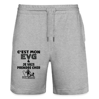 C'est Mon EVG - Enterrement de vie de garçon EVG - Short de jogging bio TRAINER Stanley/Stella unisexe - gris chiné - Devant - Nik (191cm) & Marisol (170cm)