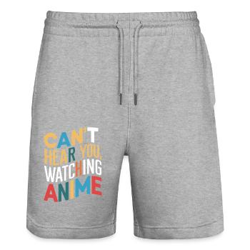 Can't Hear You, Watching Anime - Stanley/Stella Trainer Unisex Organic Jogging Shorts - heather grey - Front - Nik (191cm) & Marisol (170cm)