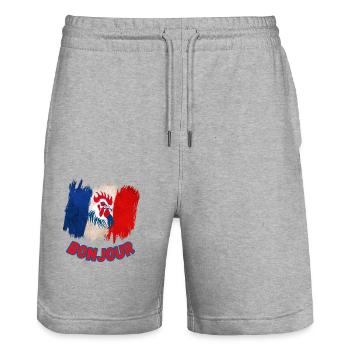 Bonjour France-French Pride coq gaulois - Short de jogging bio TRAINER Stanley/Stella unisexe - gris chiné - Devant - Nik (191cm) & Marisol (170cm)