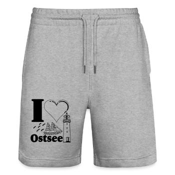 Ostsee , I Love Ostsee, Meer , Leuchturm ...(25) - Stanley/Stella Unisex Bio Joggingshorts Trainer  - Grau meliert - Vorne - Nik (191cm) & Marisol (170cm)