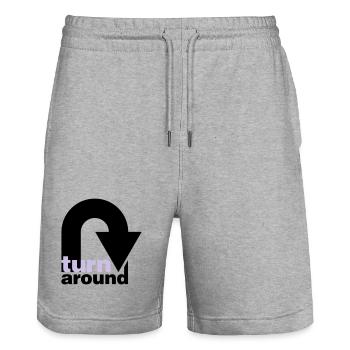 turn around | undrehen | arrow | pfeil - Stanley/Stella Trainer Unisex Organic Jogging Shorts - heather grey - Front - Nik (191cm) & Marisol (170cm)