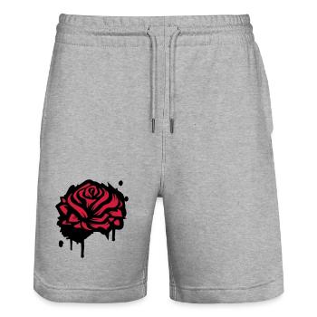 Abstrakte Rote Rose Minimalistische Floral Grafik - Stanley/Stella Unisex Bio Joggingshorts Trainer  - Grau meliert - Vorne - Nik (191cm) & Marisol (170cm)