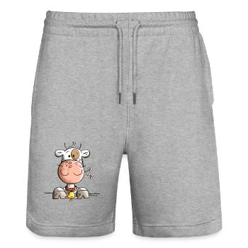 Abenteuerlustige Kuh - Stanley/Stella Unisex Bio Joggingshorts Trainer  - Grau meliert - Vorne - Nik (191cm) & Marisol (170cm)