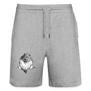 Cadeau drôle de chien de bande dessinée Wolfsspitz I - Short de jogging bio TRAINER Stanley/Stella unisexe - gris chiné - Devant - Nik (191cm) & Marisol (170cm)