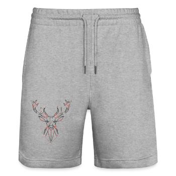 Geometrischer Hirsch mit roten Akzenten - Stanley/Stella Unisex Bio Joggingshorts Trainer  - Grau meliert - Vorne - Nik (191cm) & Marisol (170cm)