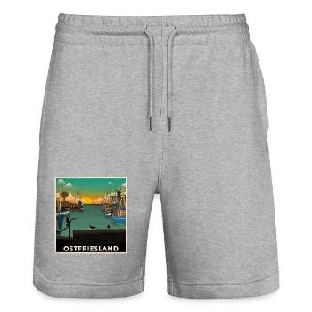 Ostfriesland Heimathafen - Stanley/Stella Unisex Bio Joggingshorts Trainer  - Grau meliert - Vorne - Nik (191cm) & Marisol (170cm)