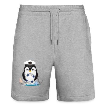niedlicher Pinguin als Kapitän im Marine Look - Stanley/Stella Unisex Bio Joggingshorts Trainer  - Grau meliert - Vorne - Nik (191cm) & Marisol (170cm)