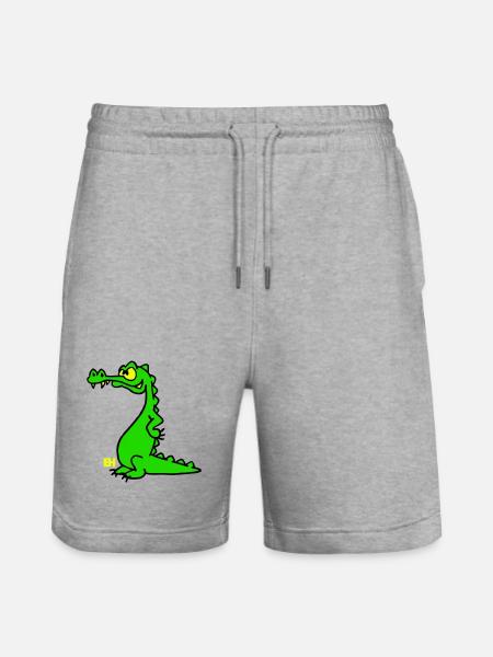 Smiling Crocodile, dreifarbiges Design - Stanley/Stella Unisex Bio Joggingshorts Trainer - Grau meliert