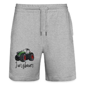Jungbauer - Traktor, Babygeschenk, Bauernhof - Stanley/Stella Unisex Bio Joggingshorts Trainer  - Grau meliert - Vorne - Nik (191cm) & Marisol (170cm)