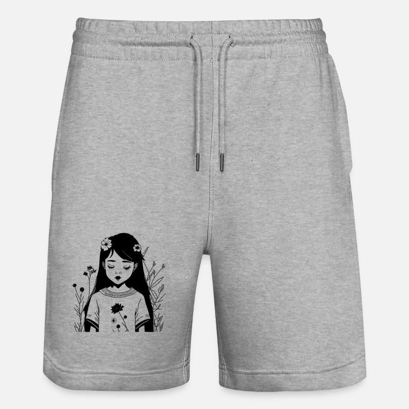 Abstract Cosmic Wave Pattern Tee - Stanley/Stella Trainer Unisex Organic Jogging Shorts - heather grey