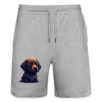 Dachshund in Digital Style - Stanley/Stella Trainer Unisex Organic Jogging Shorts - heather grey - Front - Nik (191cm) & Marisol (170cm)