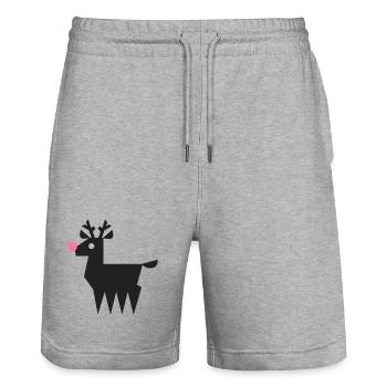 Rentier Rudolf Logo L schwarz mit neonpinker Nase - Stanley/Stella Unisex Bio Joggingshorts Trainer  - Grau meliert - Vorne - Nik (191cm) & Marisol (170cm)