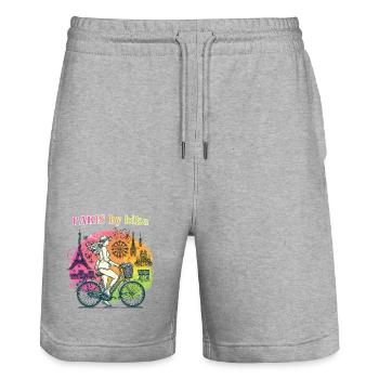 Paris à vélo Rainbow City Ride - Short de jogging bio TRAINER Stanley/Stella unisexe - gris chiné - Devant - Nik (191cm) & Marisol (170cm)
