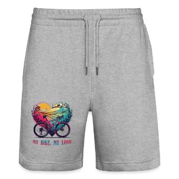 Bike Love Heartscape - Stanley/Stella Trainer Unisex Organic Jogging Shorts - heather grey - Front - Nik (191cm) & Marisol (170cm)