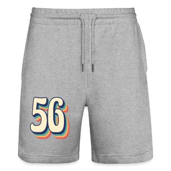 Vintage Retro T-Shirt Nummer 56 Fifty Six - Stanley/Stella Unisex Bio Joggingshorts Trainer  - Grau meliert - Vorne - Nik (191cm) & Marisol (170cm)